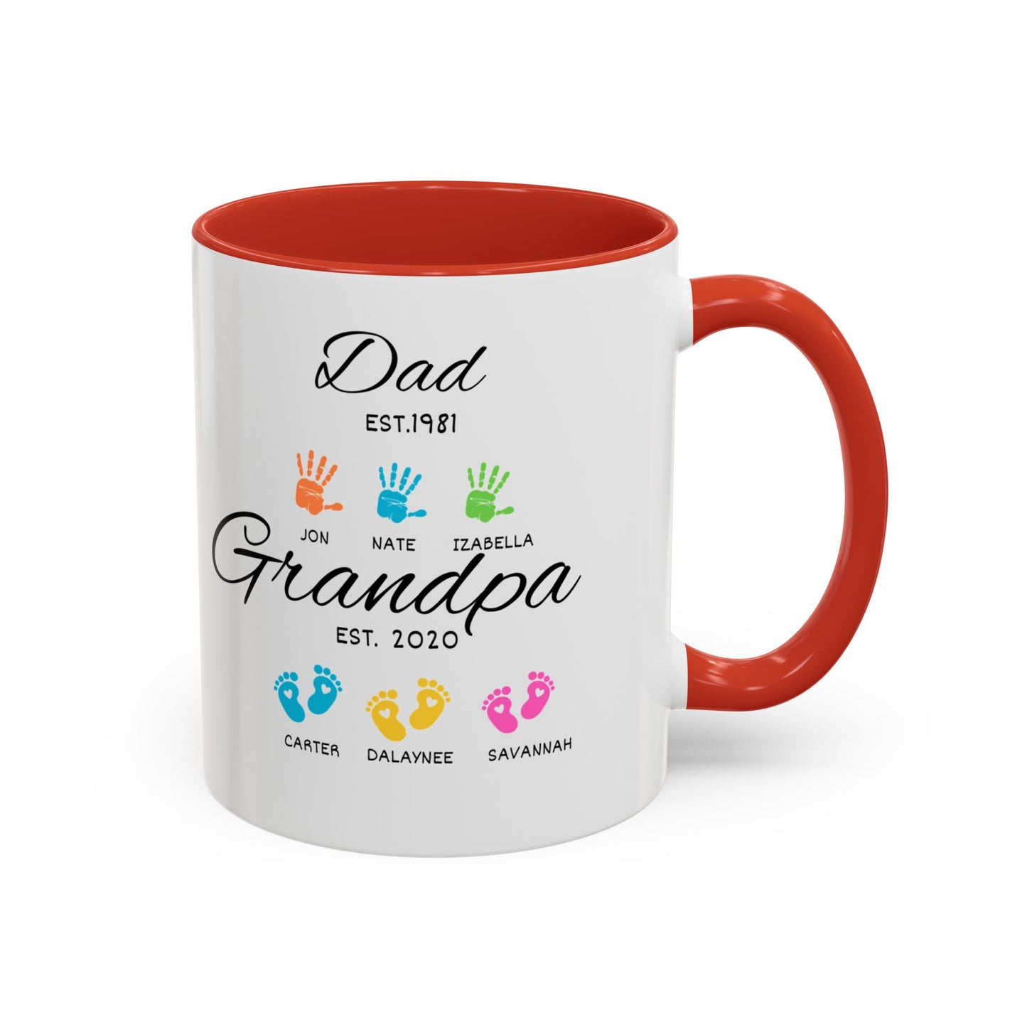 Personalized Grandpa Mug with Grandkids' Names – 11oz & 15oz Handprint Design for Father's Day Gift from Granddaughter or Grandson