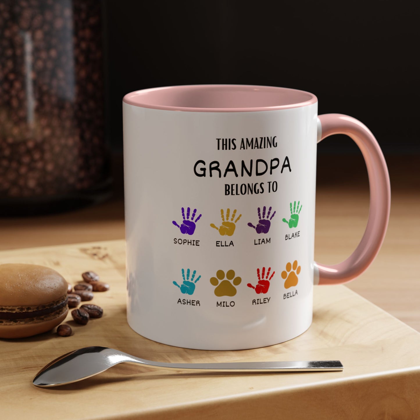 Personalized 11oz and 15oz Grandpa Mug with Grandkids' Names - Handprint Father's Day Gift from Granddaughter and Grandson - Custom Dad Belong to Cup M919