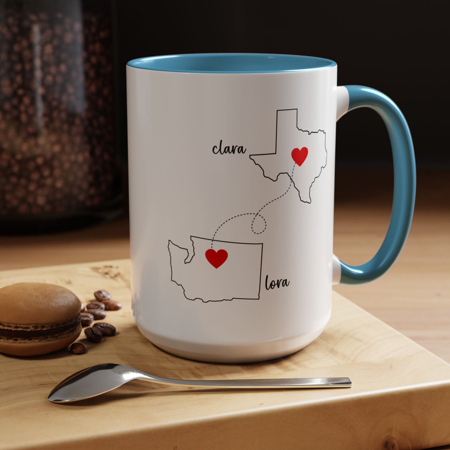 Personalized Long Distance Friendship Gift Mug - Never Too Far to Have Coffee Together - Available in 11oz and 15oz Sizes