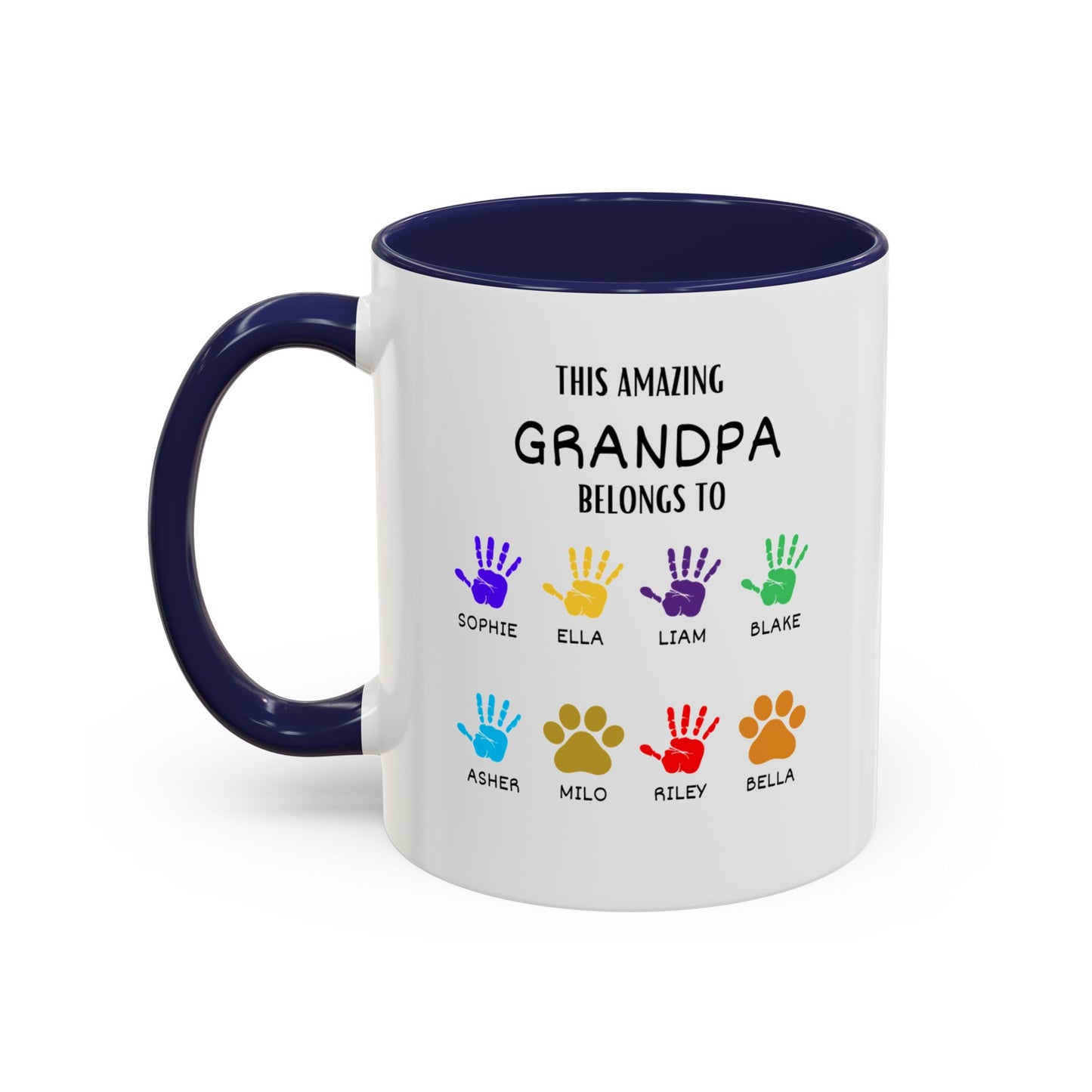 Personalized 11oz and 15oz Grandpa Mug with Grandkids' Names - Handprint Father's Day Gift from Granddaughter and Grandson - Custom Dad Belong to Cup M919