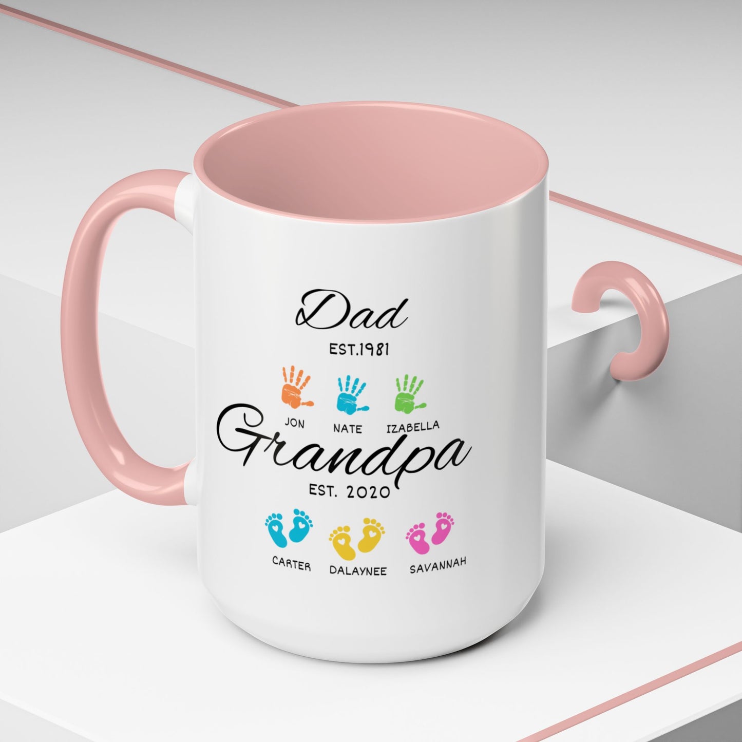 Personalized Grandpa Mug with Grandkids' Names – 11oz & 15oz Handprint Design for Father's Day Gift from Granddaughter or Grandson