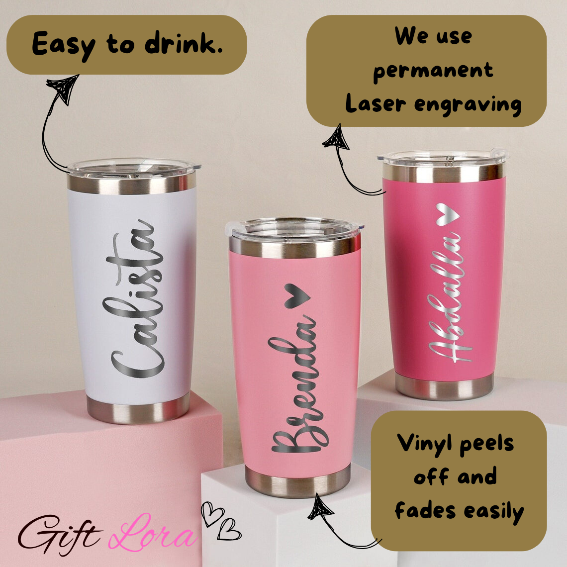 Personalized Laser Engraved Stainless Steel Tumblers - Perfect for Bridesmaids & More