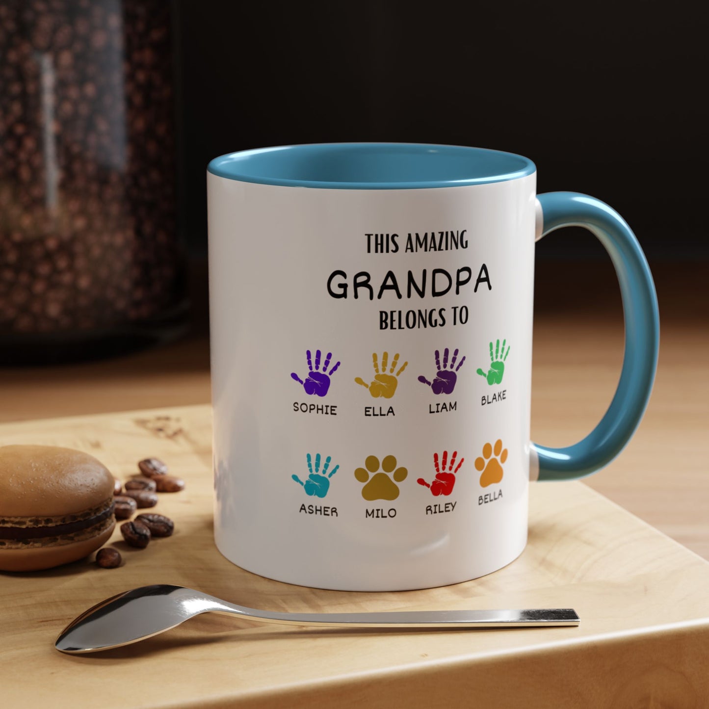 Personalized 11oz and 15oz Grandpa Mug with Grandkids' Names - Handprint Father's Day Gift from Granddaughter and Grandson - Custom Dad Belong to Cup M919