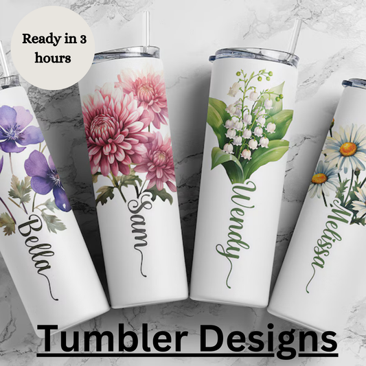 Personalized 20oz Tumbler with Name and Custom Birth Flower - Perfect Coffee Mug Gift for Her, Bridesmaids, Mother's Day, and Birthdays