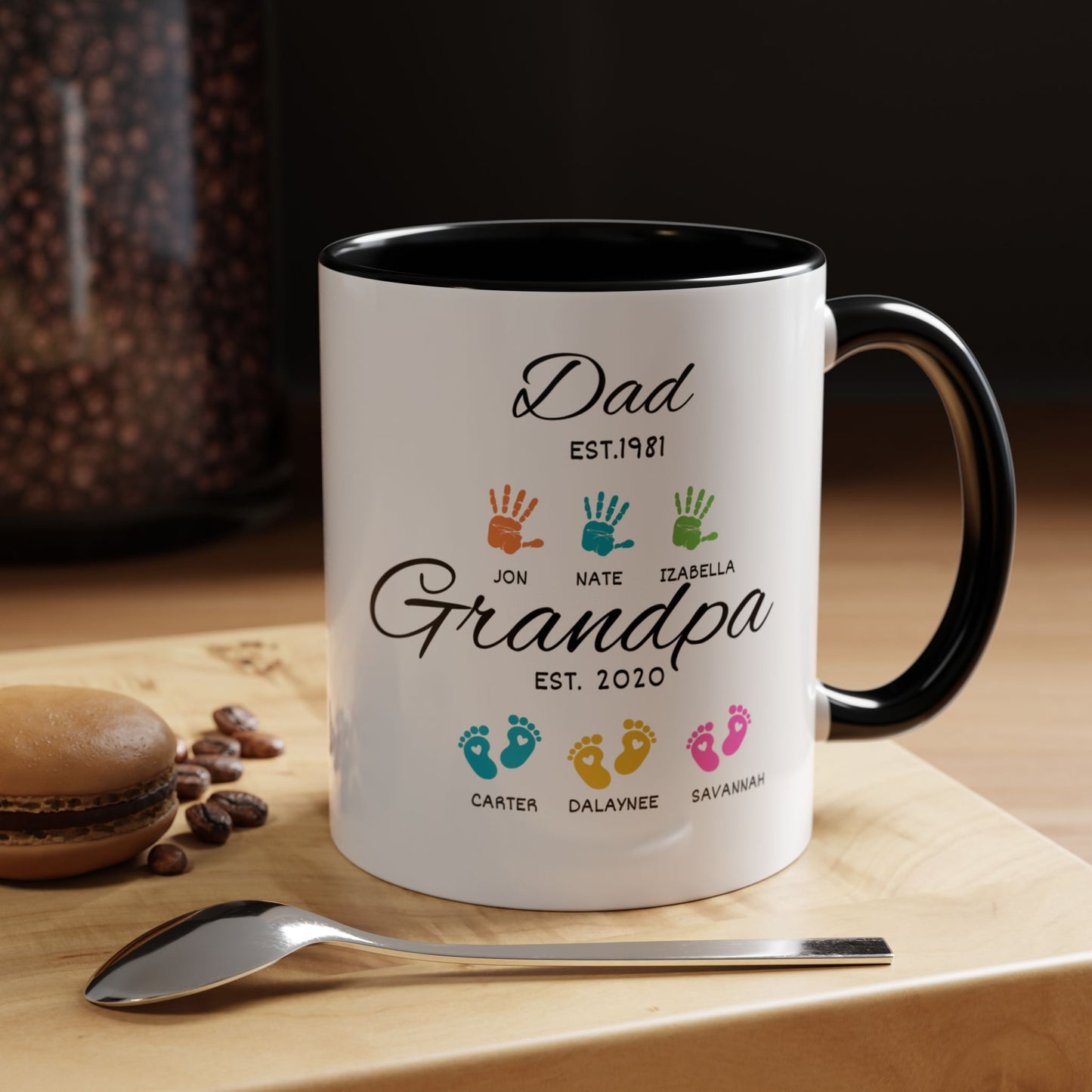 Personalized Grandpa Mug with Grandkids' Names – 11oz & 15oz Handprint Design for Father's Day Gift from Granddaughter or Grandson