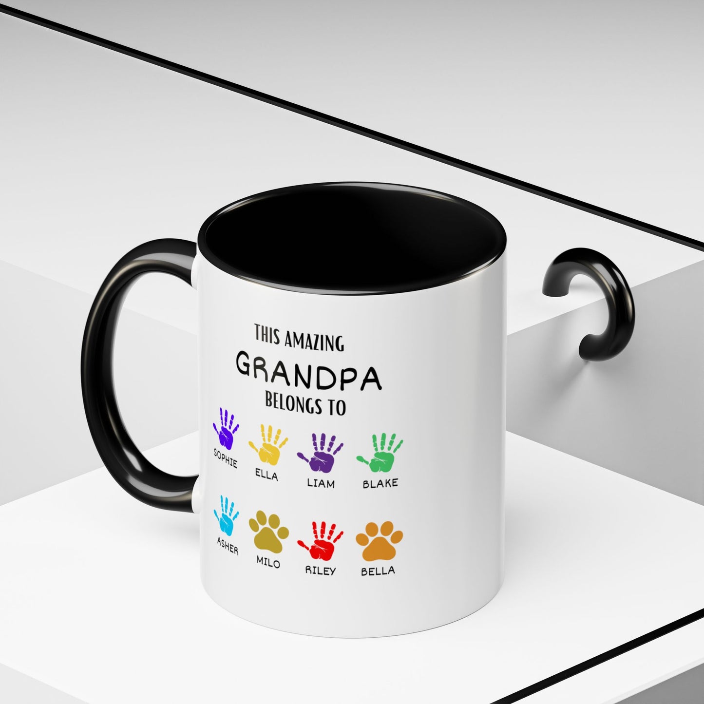 Personalized 11oz and 15oz Grandpa Mug with Grandkids' Names - Handprint Father's Day Gift from Granddaughter and Grandson - Custom Dad Belong to Cup M919