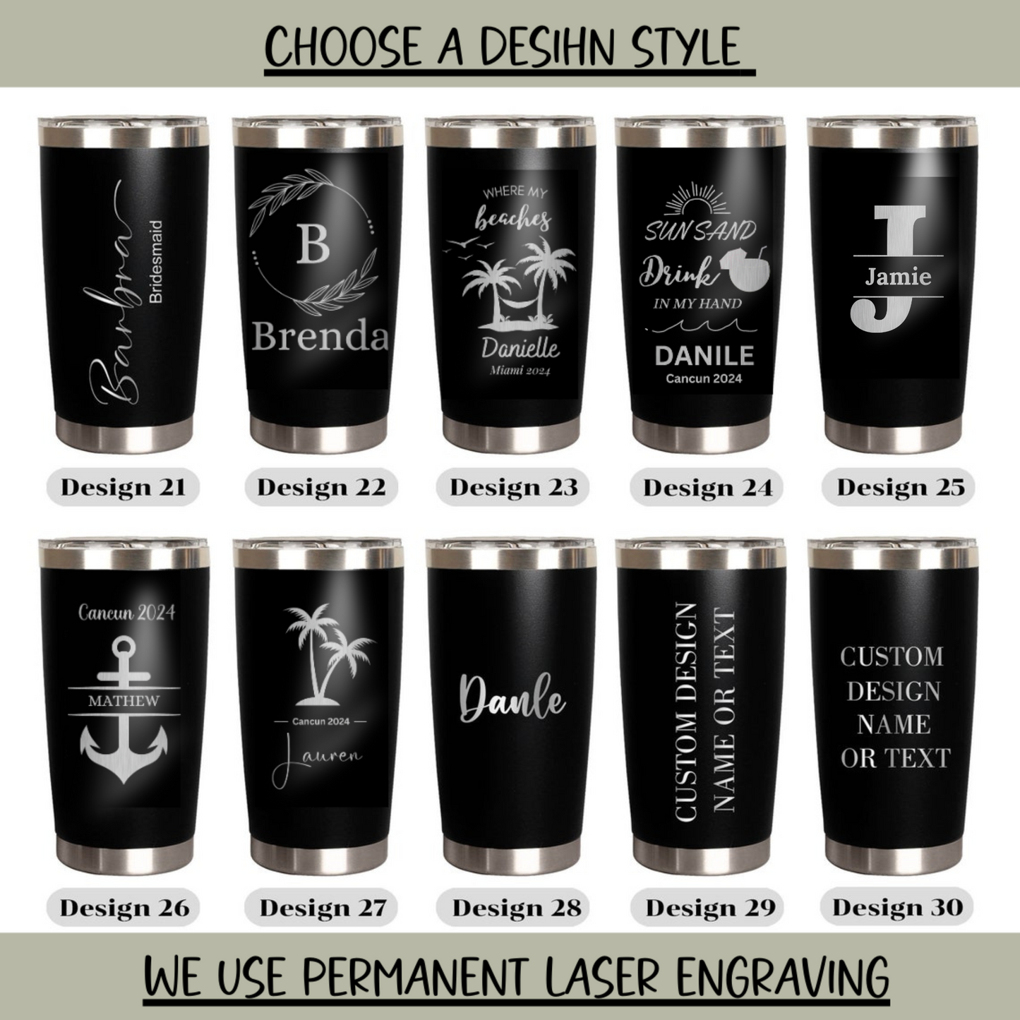 "Custom 20oz Vacation Tumbler – Personalized Stainless Steel Travel Mug, Beach Tumbler for Girls Weekend, Laser Engraved Gift"