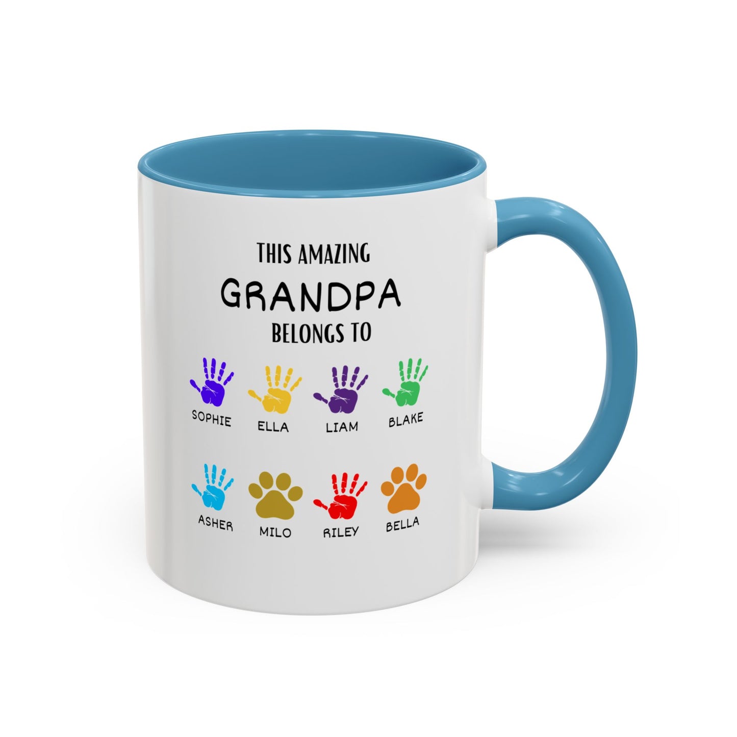 Personalized 11oz and 15oz Grandpa Mug with Grandkids' Names - Handprint Father's Day Gift from Granddaughter and Grandson - Custom Dad Belong to Cup M919