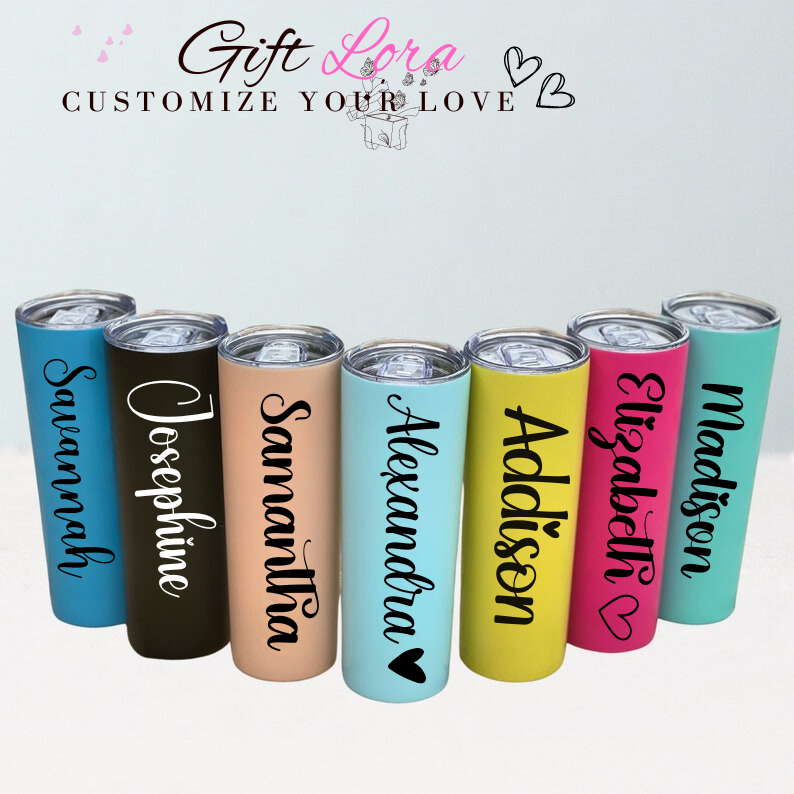 Custom 20oz Personalized Tumbler with Straw – Stainless Steel Insulated Skinny Tumbler for Girls Trip, Bridesmaid Proposal & Gifts