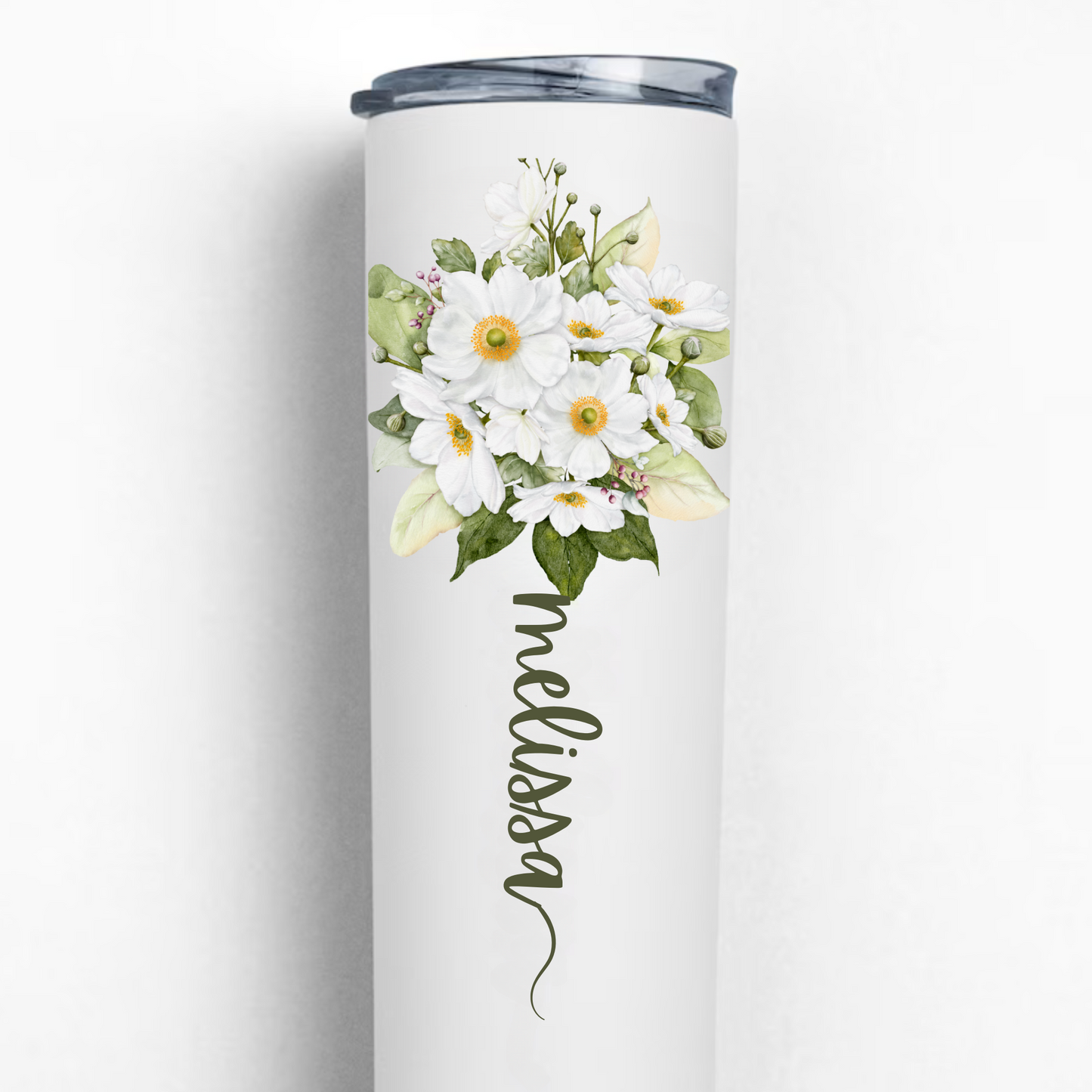 Personalized 20oz Tumbler with Name and Custom Birth Flower - Perfect Coffee Mug Gift for Her, Bridesmaids, Mother's Day, and Birthdays