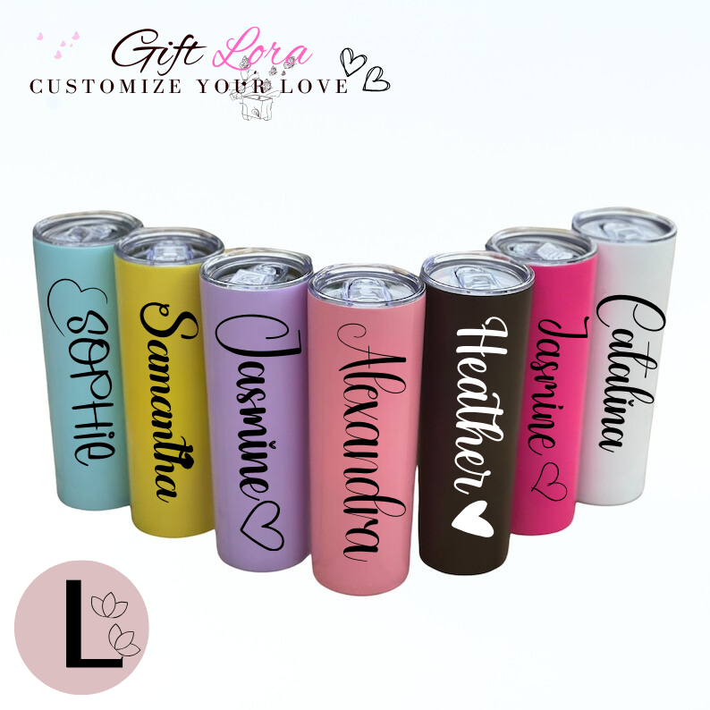 Custom 20oz Personalized Tumbler with Straw – Stainless Steel Insulated Skinny Tumbler for Girls Trip, Bridesmaid Proposal & Gifts