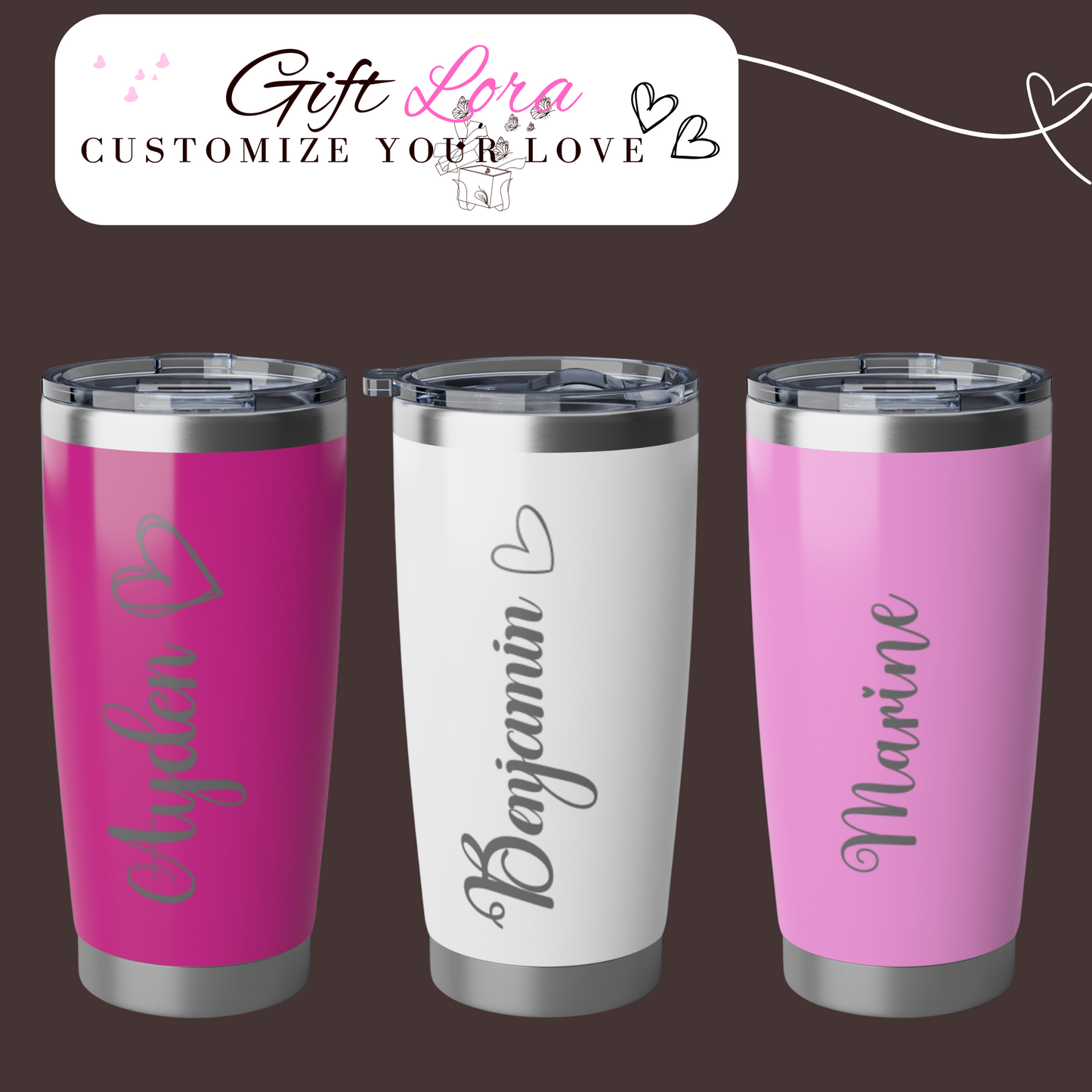 Custom 20 oz Tumbler | Personalized Laser Engraved Travel Mug | Stainless Steel Insulated Water Cup for Bridesmaids