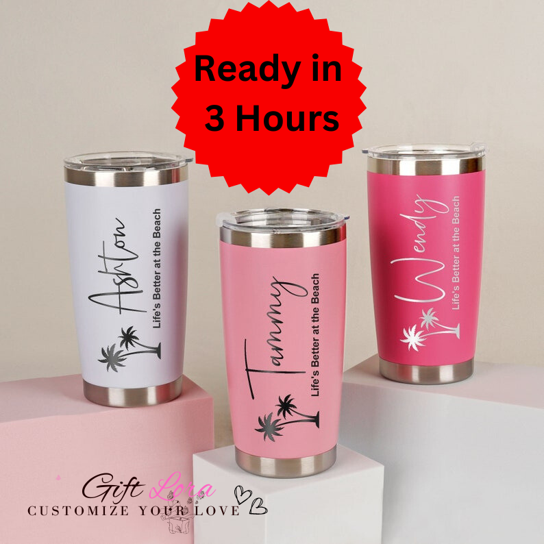 Custom 20oz Holiday Tumbler - Personalized Stainless Steel Travel Mug, Beach Tumbler & Girls Weekend Gift"