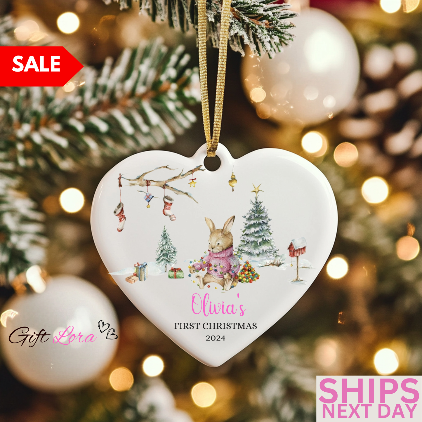 Personalized Baby's First Christmas Ornament 2024 – Custom Girl Ornament for Baby's First Holiday