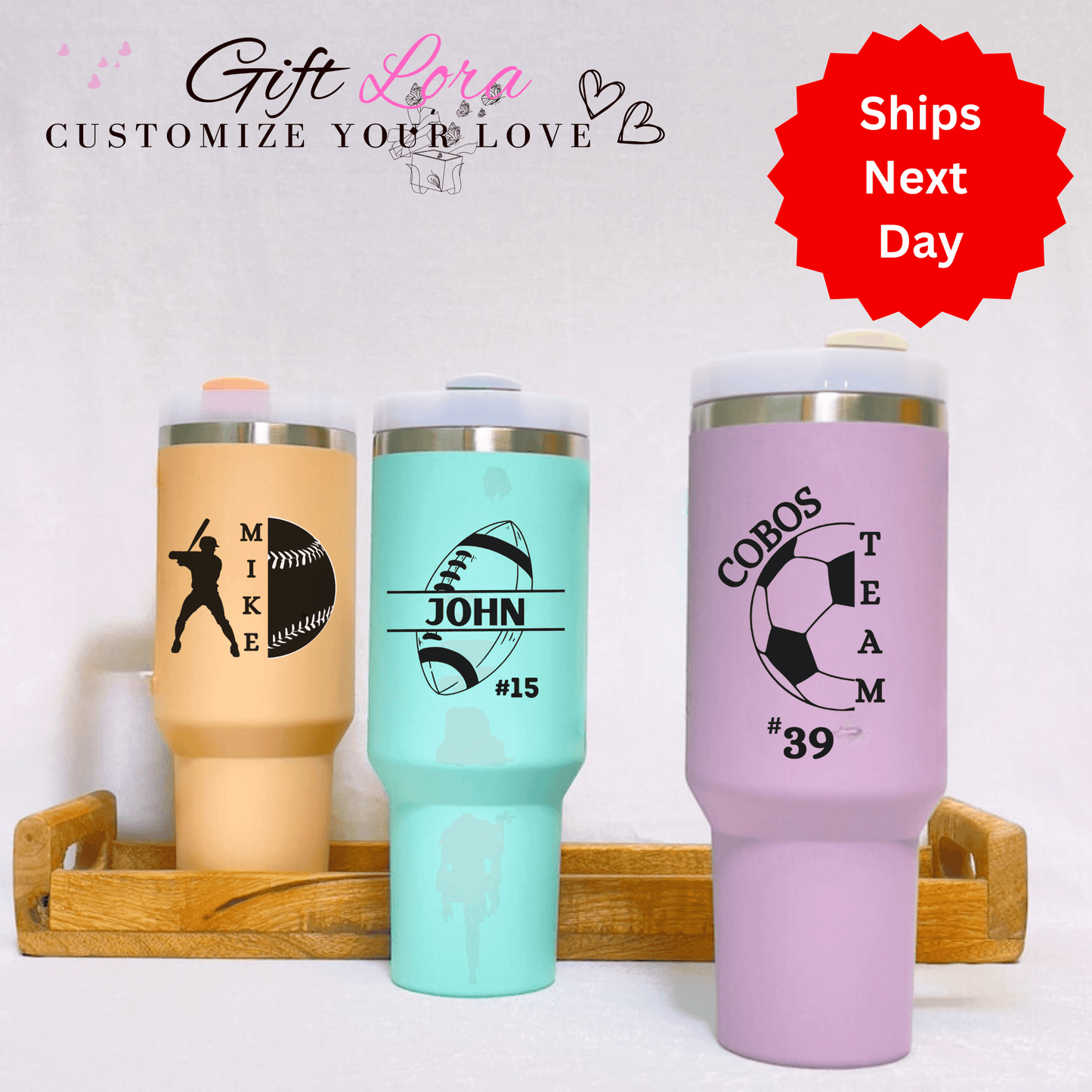 "Custom 40oz Tumbler with Name & Logo – Stainless Steel Laser Engraved Travel Mug with Lid & Straw, Bulk Order Options, Perfect Christmas Gift"