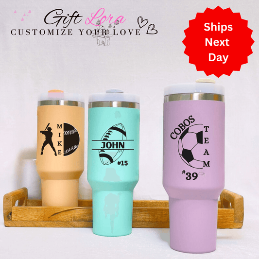 "Custom 40oz Tumbler with Name & Logo – Stainless Steel Laser Engraved Travel Mug with Lid & Straw, Bulk Order Options, Perfect Christmas Gift"