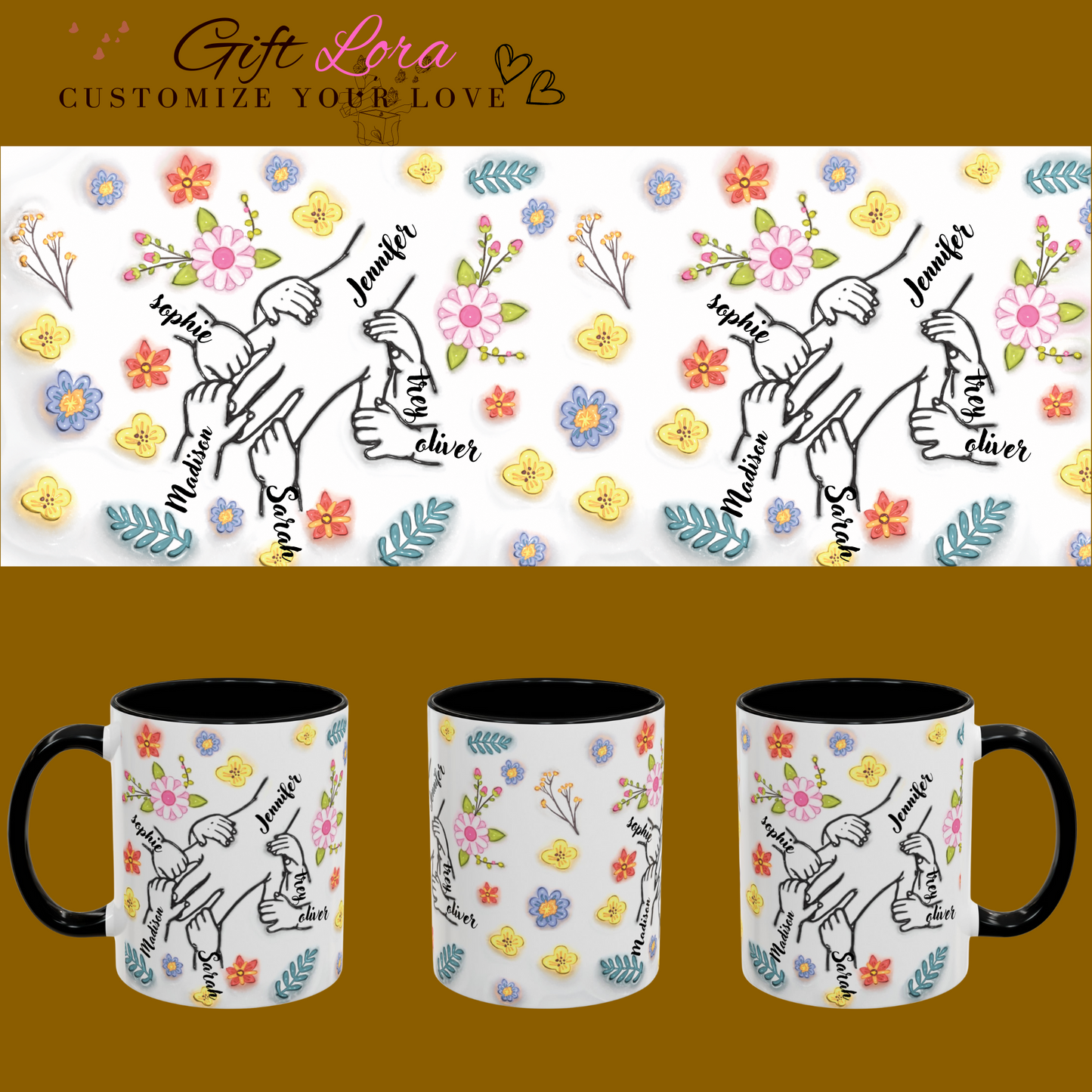 Personalized 11oz & 15oz Mama’s Hand 3D Inflated Effect Mug - Hold My Hand, Hold My Heart | 2024 Mother’s Day Gift for Mom & Grandma