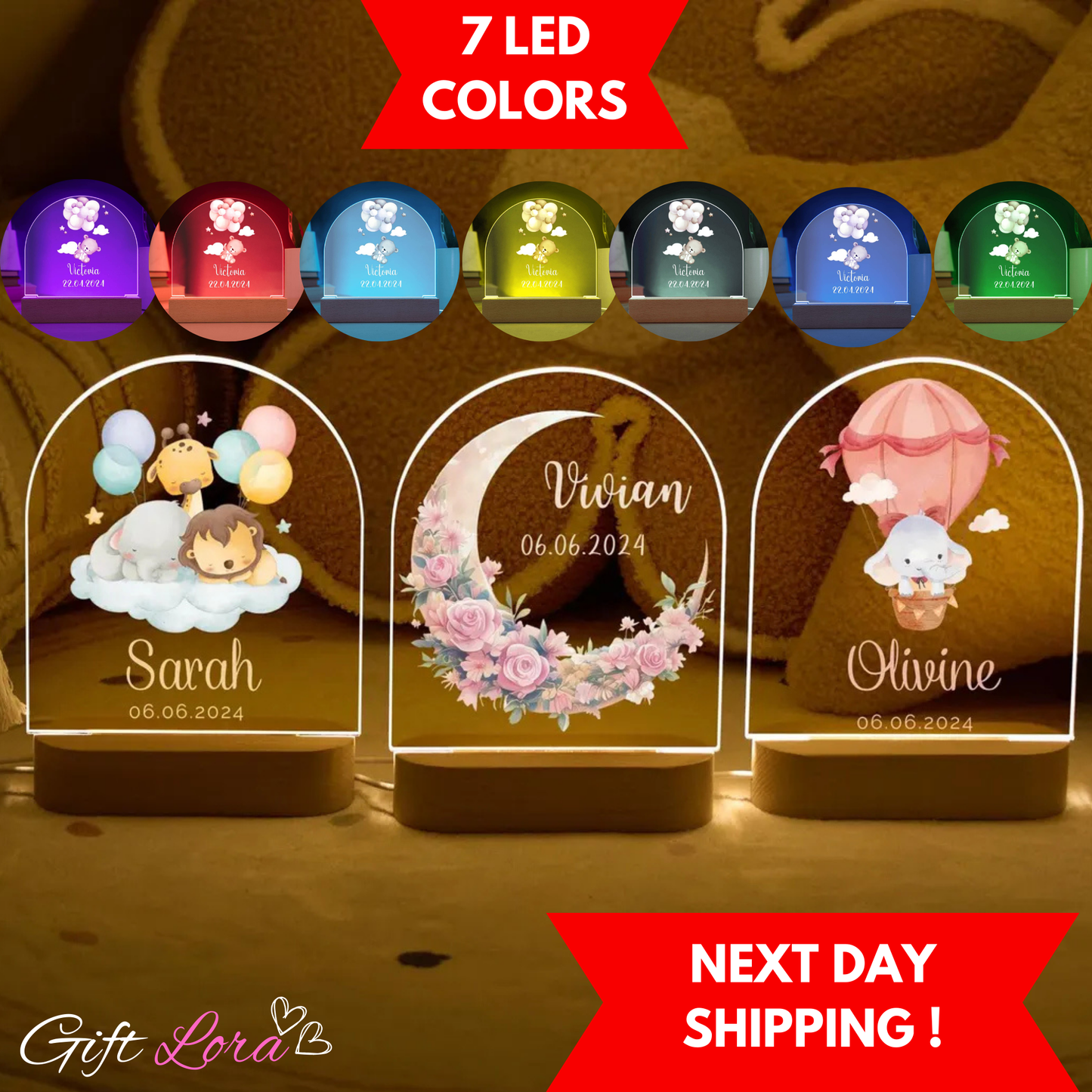 "Personalized Acrylic Night Light for Kids: Custom Name Nursery Decor & Perfect Baby Shower Gift"