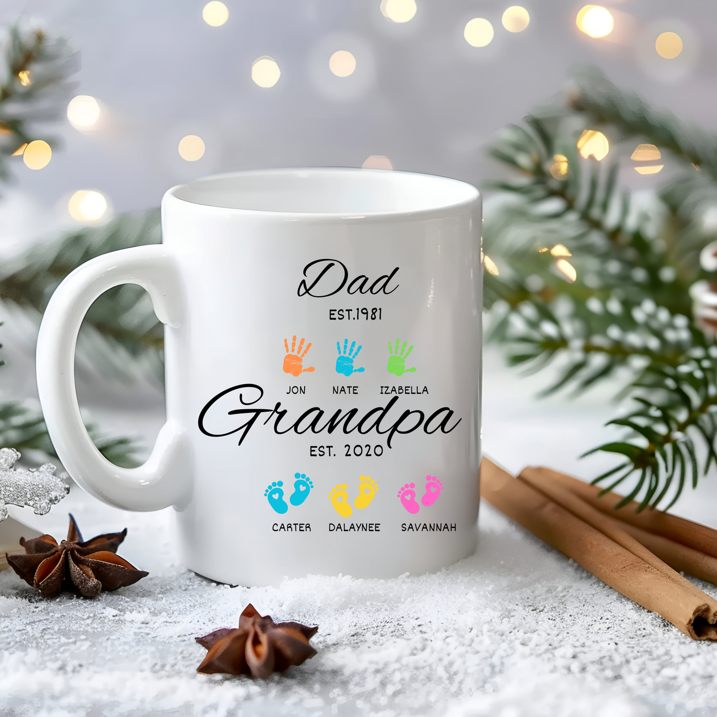 Personalized Grandpa Mug with Grandkids' Names – 11oz & 15oz Handprint Design for Father's Day Gift from Granddaughter or Grandson