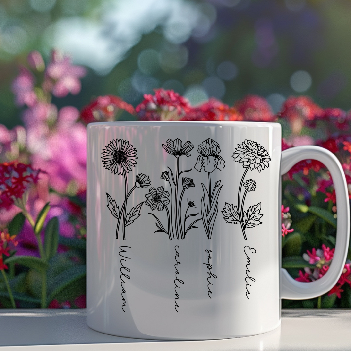 "Custom Birth Month Birth Flower Mug (11oz & 15oz) - Perfect Mother's Day Gift for Plant Moms and Plant Lovers"