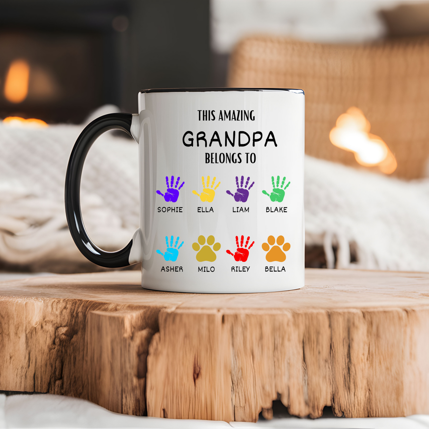 Personalized 11oz and 15oz Grandpa Mug with Grandkids' Names - Handprint Father's Day Gift from Granddaughter and Grandson - Custom Dad Belong to Cup M919