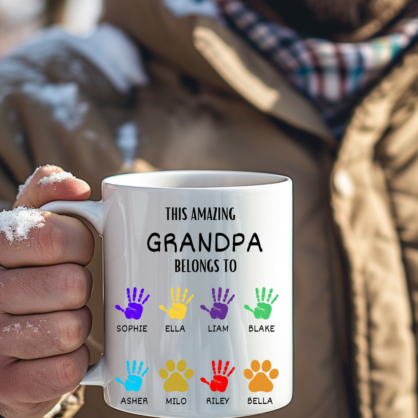 Personalized 11oz and 15oz Grandpa Mug with Grandkids' Names - Handprint Father's Day Gift from Granddaughter and Grandson - Custom Dad Belong to Cup M919