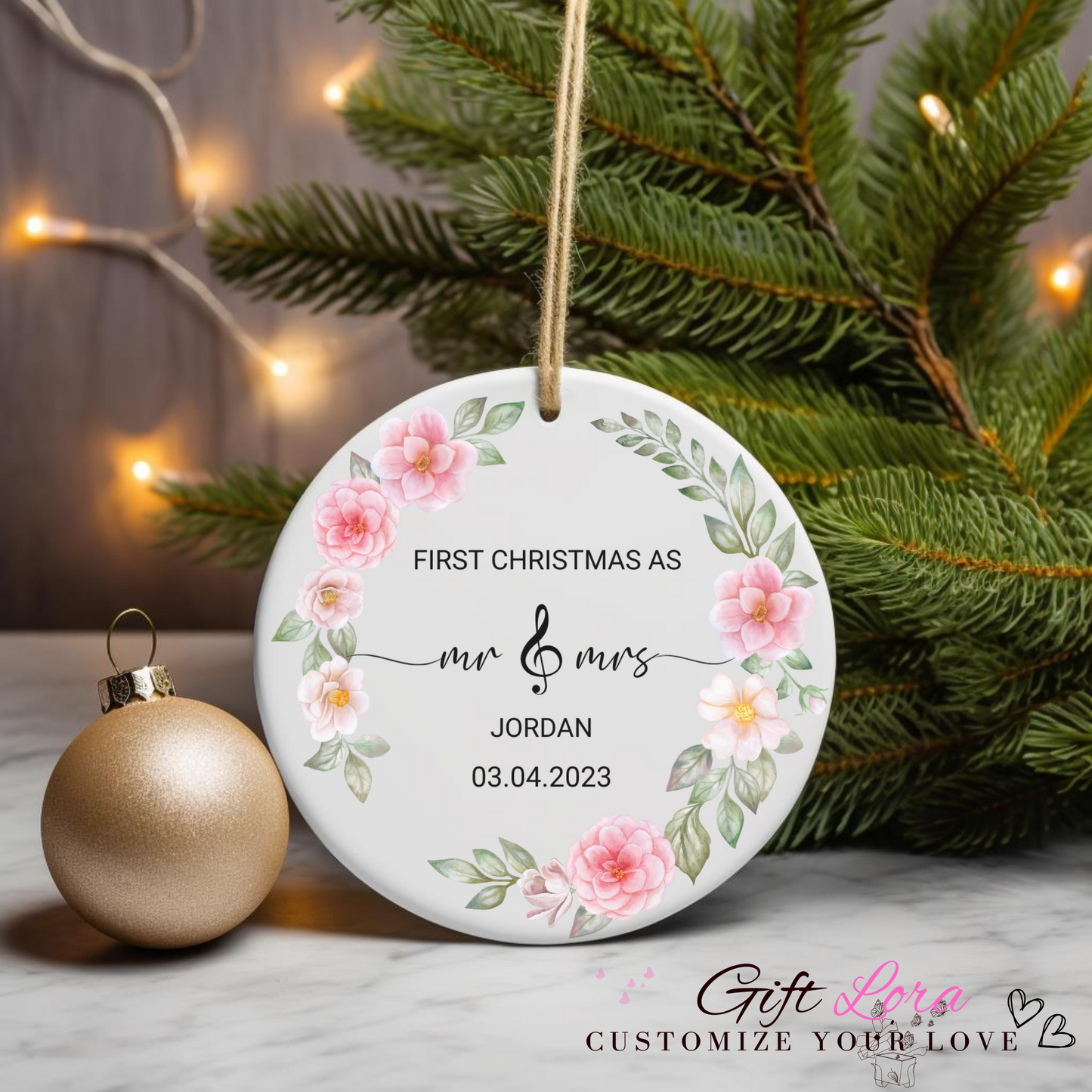 Personalized Mr and Mrs Christmas Ornament - Celebrate Your First Christmas Married