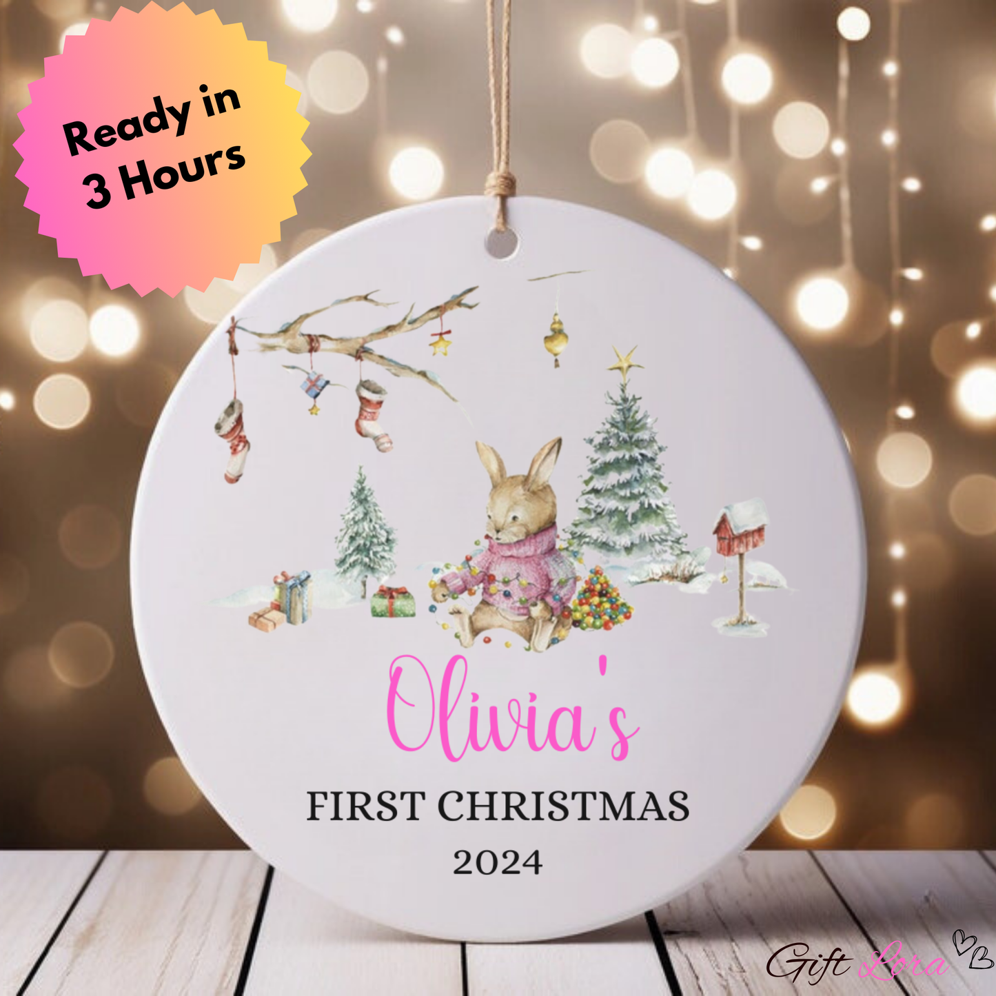 Personalized Baby's First Christmas Ornament 2024 – Custom Girl Ornament for Baby's First Holiday