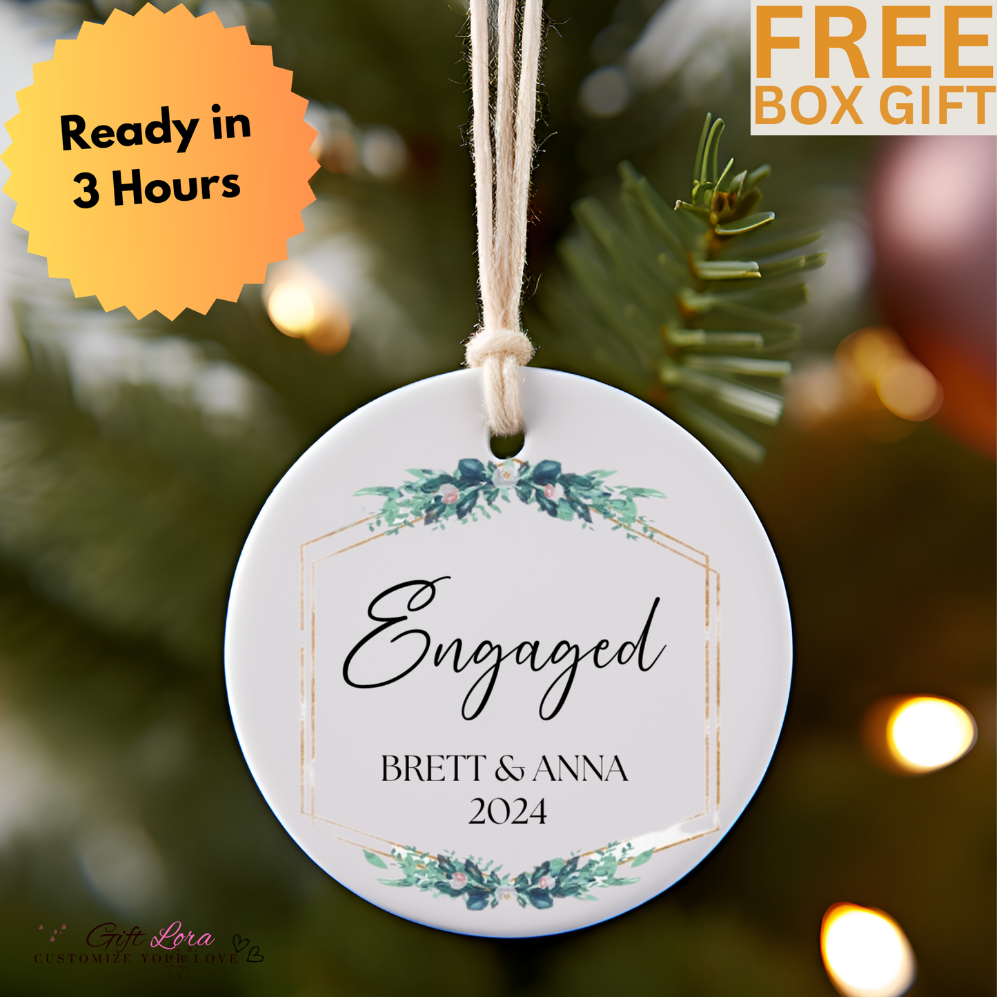 Custom Engaged Christmas Ornament - Personalized First Christmas Keepsake for Newly Engaged Couples