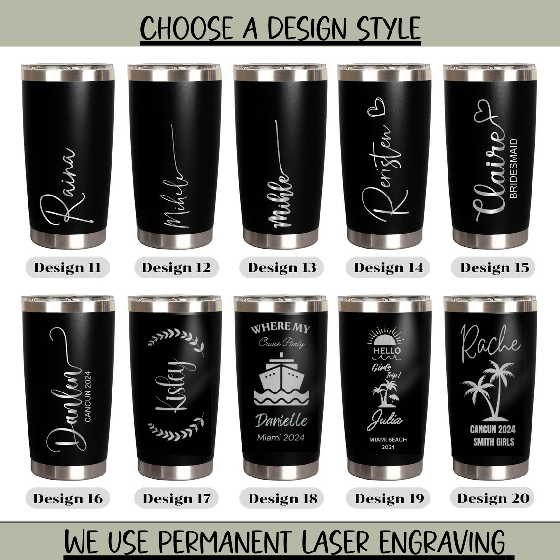 Personalized Laser Engraved Stainless Steel Tumblers - Perfect for Bridesmaids & More