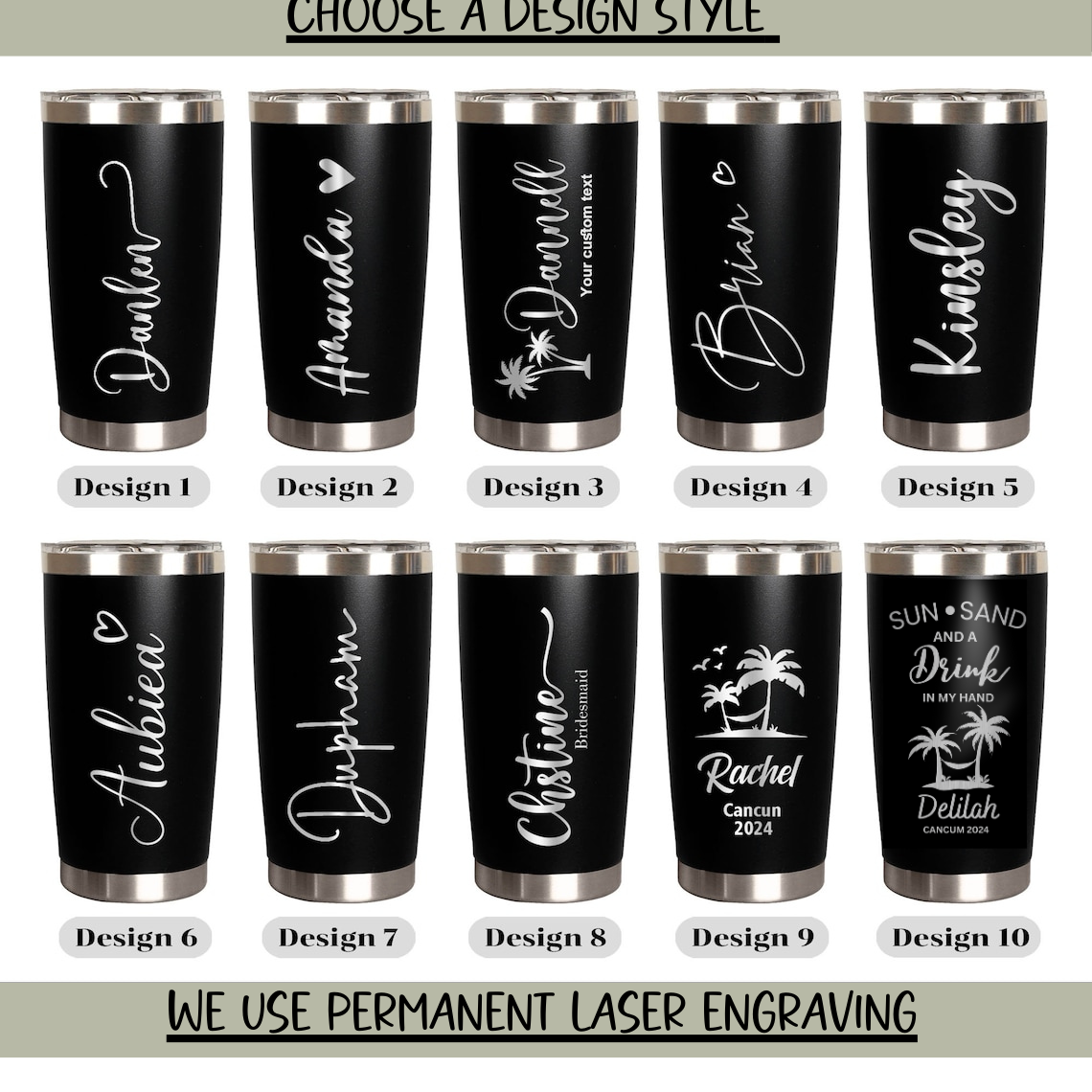 Personalized Laser Engraved Stainless Steel Tumblers - Perfect for Bridesmaids & More