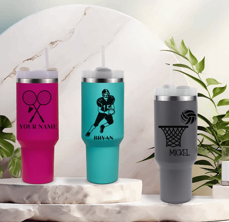 "Custom 40oz Tumbler with Name & Logo – Stainless Steel Laser Engraved Travel Mug with Lid & Straw, Bulk Order Options, Perfect Christmas Gift"