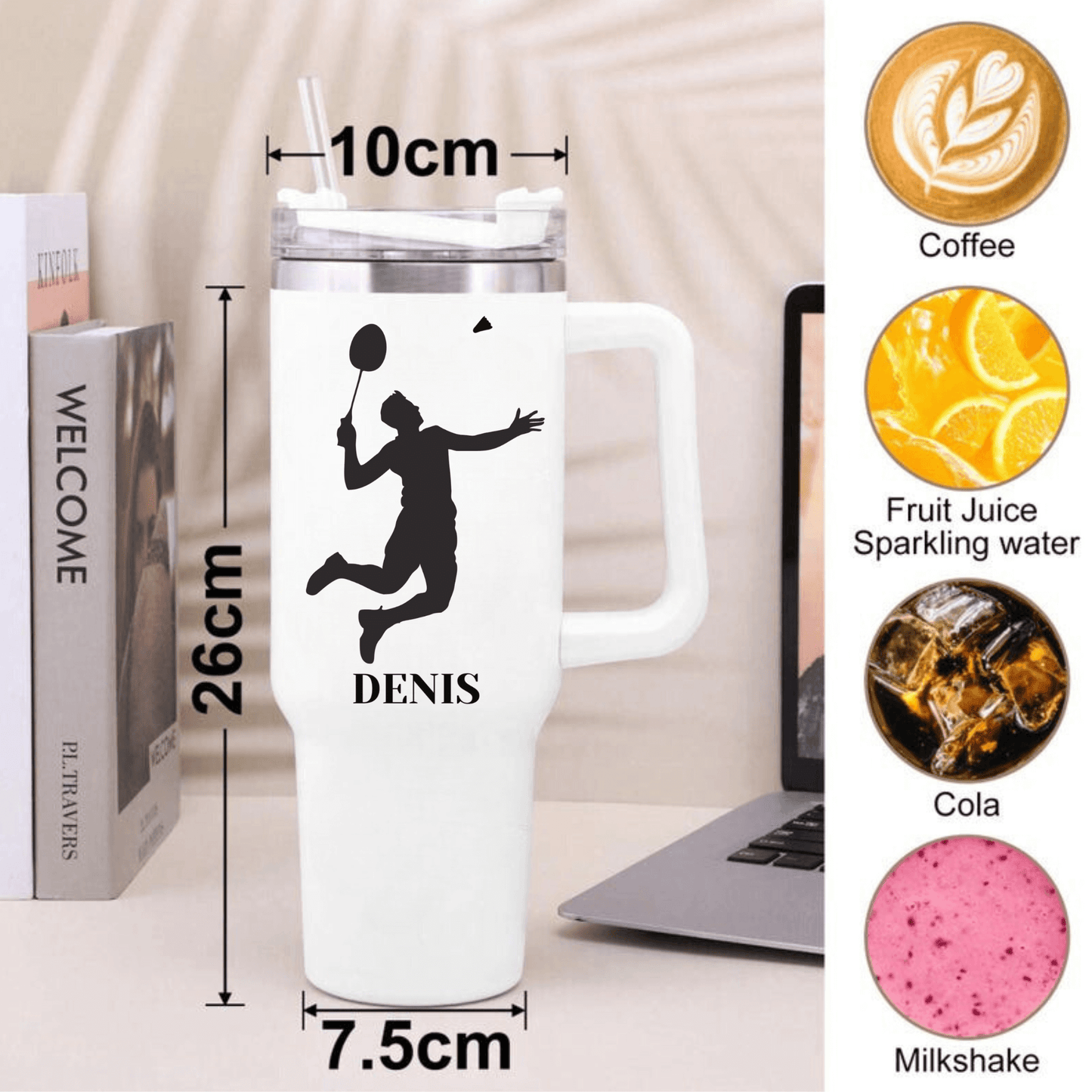 "Custom 40oz Tumbler with Name & Logo – Stainless Steel Laser Engraved Travel Mug with Lid & Straw, Bulk Order Options, Perfect Christmas Gift"