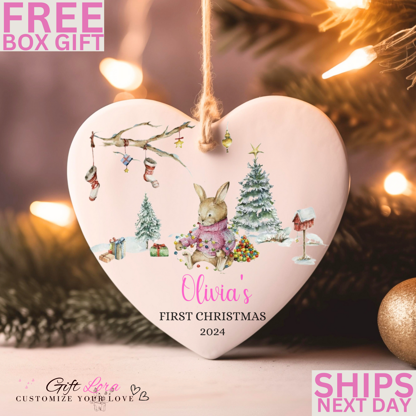 Personalized Baby's First Christmas Ornament 2024 – Custom Girl Ornament for Baby's First Holiday