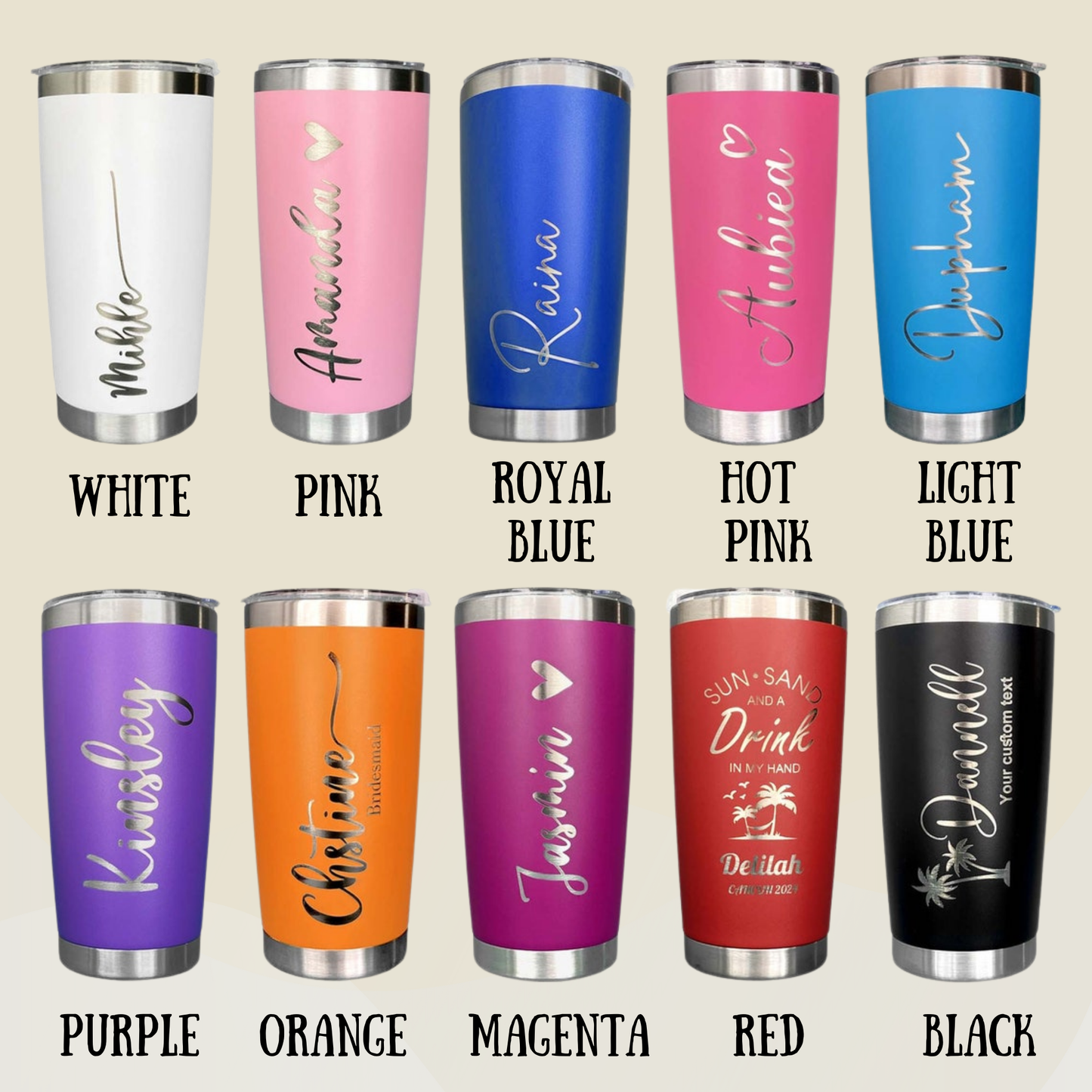 Personalized Laser Engraved Stainless Steel Tumblers - Perfect for Bridesmaids & More