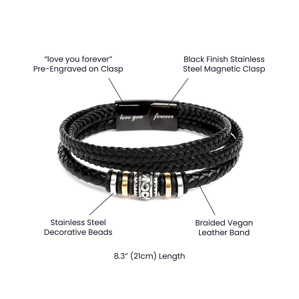 To My Grandson, Love You Forever Linked Braided Leather Bracelet