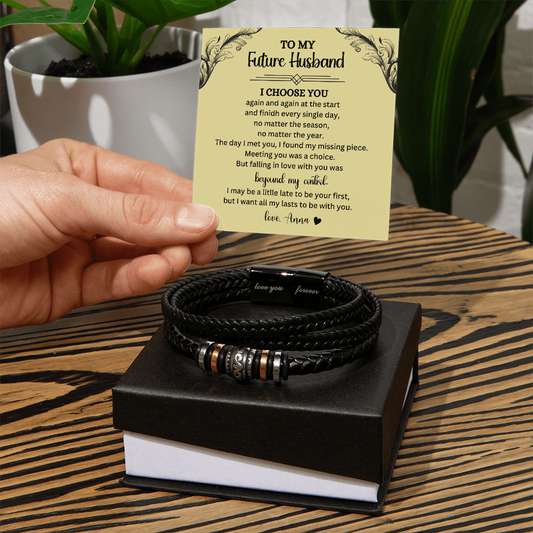 "Engagement & Valentine's Leather Bracelet – Perfect Gift for Your Fiance or Future Husband"