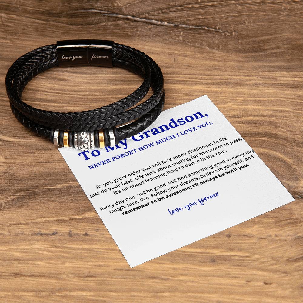 To My Grandson, Love You Forever Linked Braided Leather Bracelet