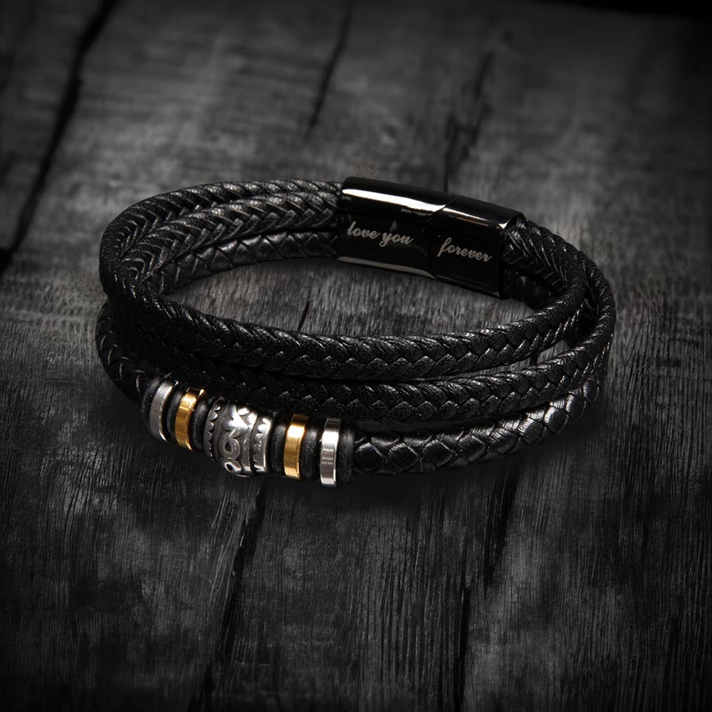 To My Grandson, Love You Forever Linked Braided Leather Bracelet