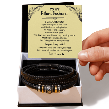 "Engagement & Valentine's Leather Bracelet – Perfect Gift for Your Fiance or Future Husband"