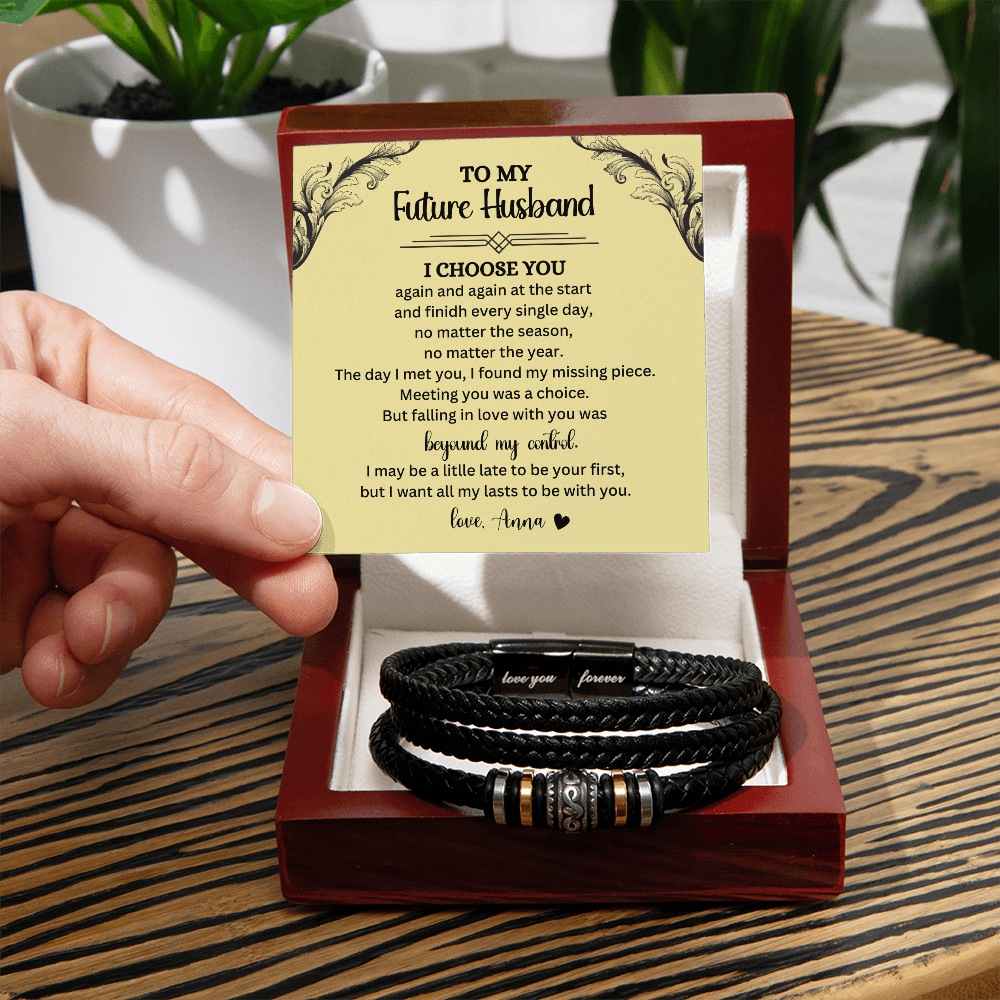 "Engagement & Valentine's Leather Bracelet – Perfect Gift for Your Fiance or Future Husband"