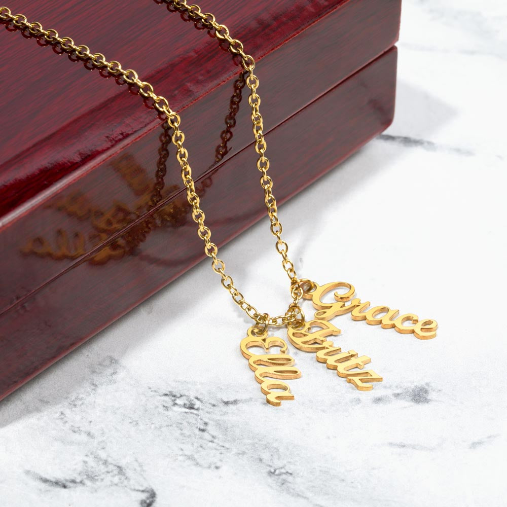 "Personalized Multi Vertical Name Necklace | Custom Family & Kids Name Jewelry | Unisex Date Necklace for Mother's Day Gift"