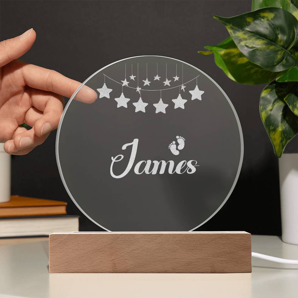 "Personalized Acrylic LED Night Light with Name  - Perfect Baby Gift for Birth, Baptism, and Baby Shower"