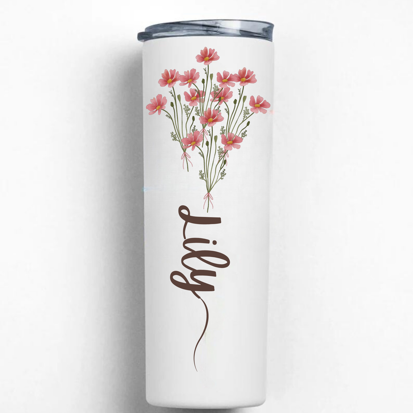 Personalized 20oz Tumbler with Name and Custom Birth Flower - Perfect Coffee Mug Gift for Her, Bridesmaids, Mother's Day, and Birthdays