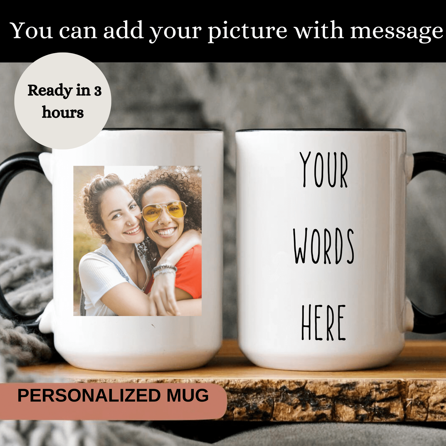 "Custom Photo Mugs for Grandma and Mom – Personalized 11oz and 15oz Coffee Cups with Photo and Text"