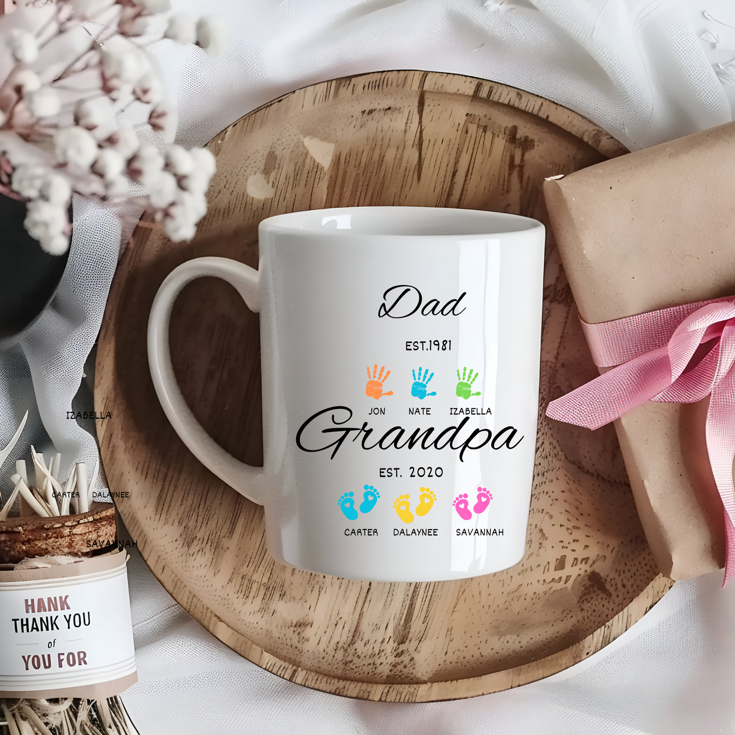 Personalized Grandpa Mug with Grandkids' Names – 11oz & 15oz Handprint Design for Father's Day Gift from Granddaughter or Grandson