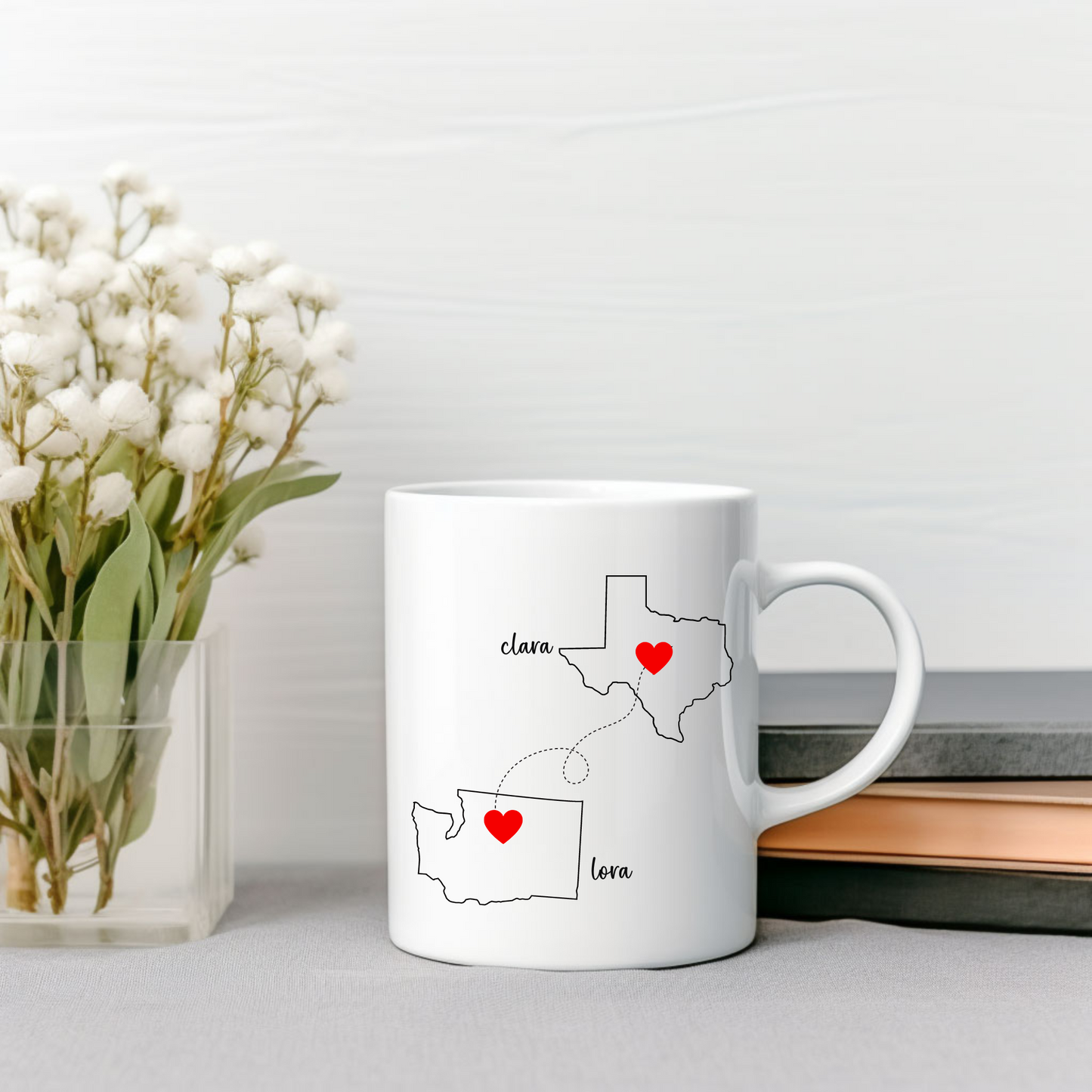 Personalized Long Distance Friendship Gift Mug - Never Too Far to Have Coffee Together - Available in 11oz and 15oz Sizes