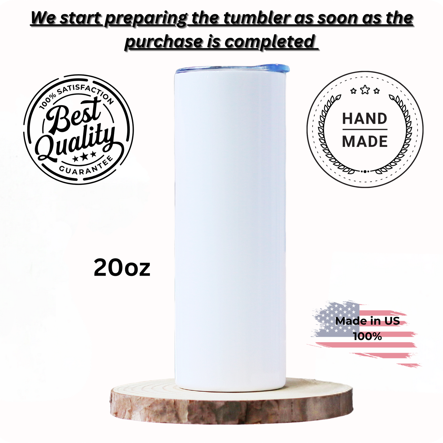 50 Pack 20oz Sublimation Tumblers with Rubber Bottoms & Shrink Wraps - Free Shipping Included