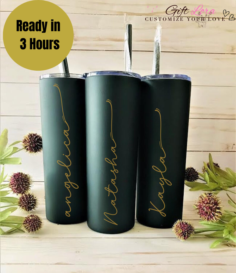 "Custom Personalized Name Tumbler – Stainless  Steel Tumbler with Straw | Girl's Trip, Bridesmaid, Wedding, Mother's Day & Birthday Gift"